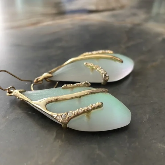 Alex Bittar Blue Teal Seafoam Lucite Crystal Encrusted Gold Branch Drop Earrings - Picture 6 of 15